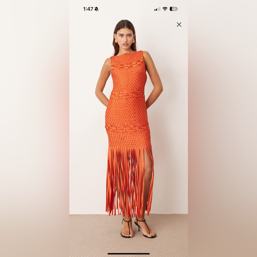 ARRANGE lattice handwoven fringe hem midi dress (ASOS brand)